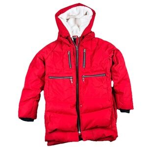 Orolay Puffer Jacket Womens Red XS Hooded Down Winter Coat Sherpa Lined Zips